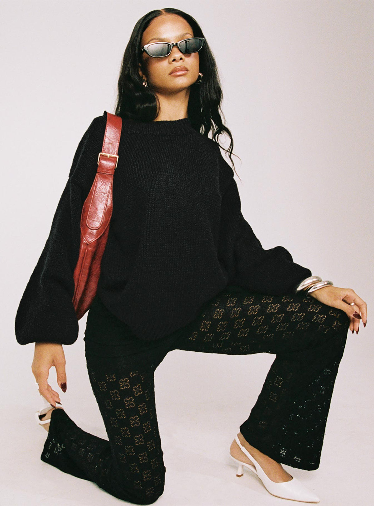 Harmony Balloon Sleeve Knit Sweater Black