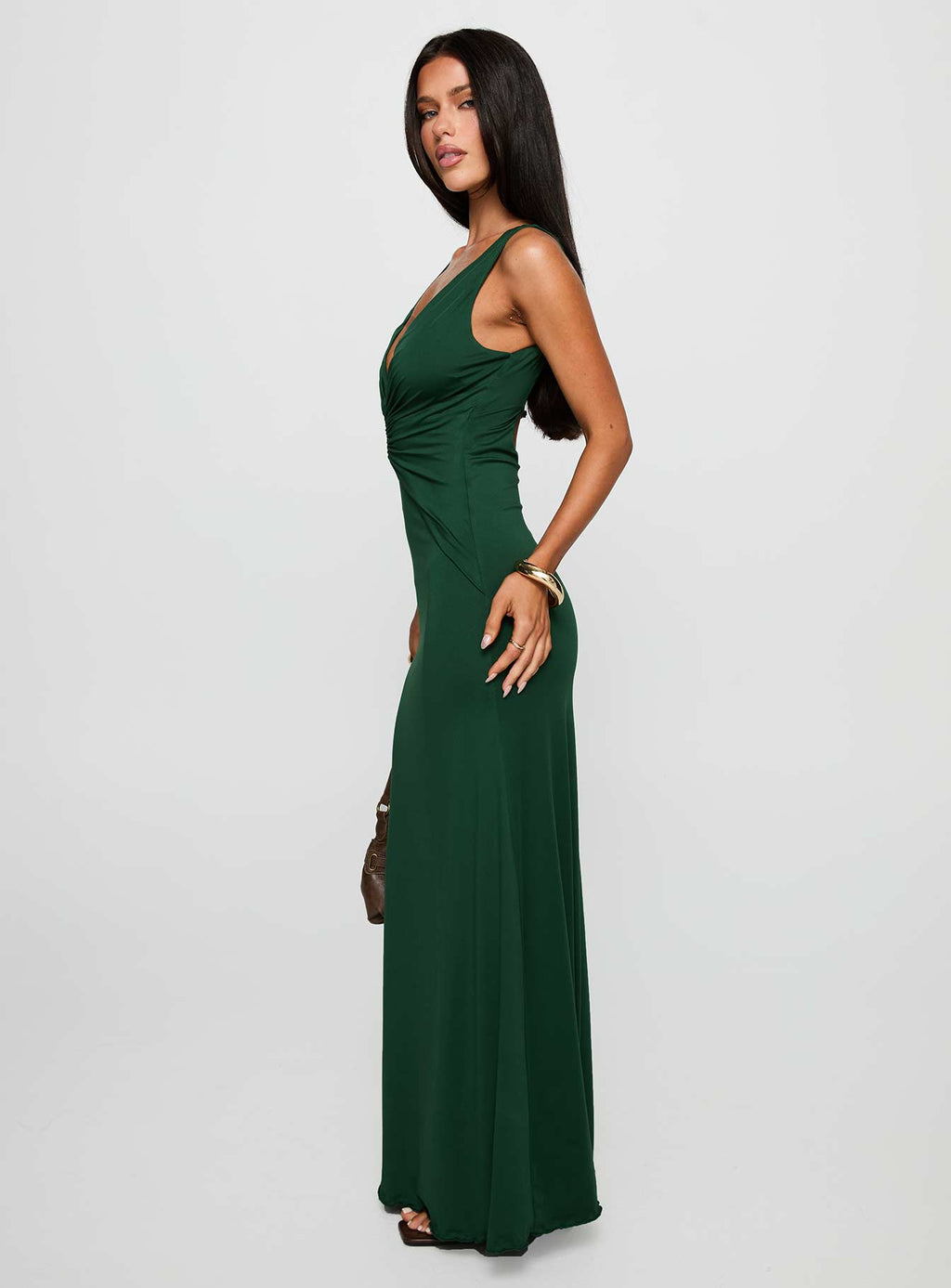 Frederica Plunge Maxi Dress Forest Green