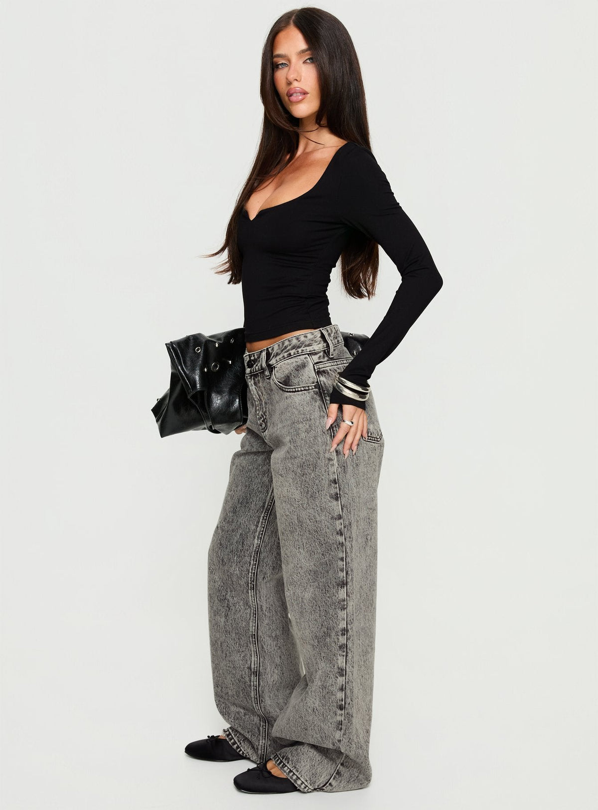 Serenitia Mid Rise Relaxed Jeans Washed Grey