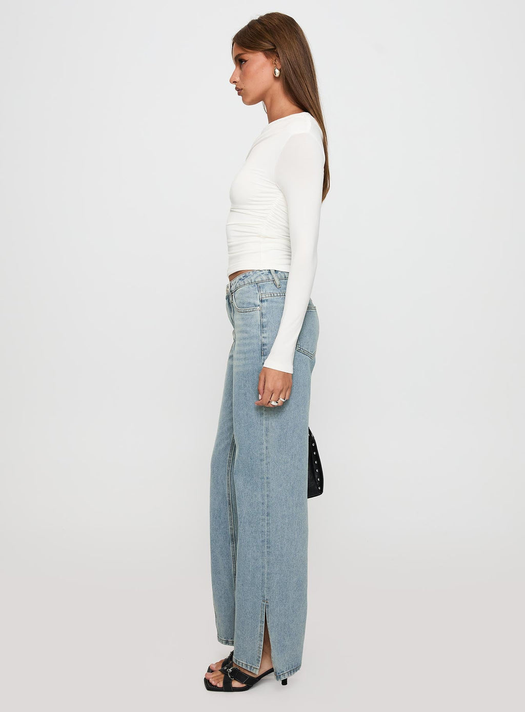 White Mustang Mid Rise Straight Leg Jean Light Blue