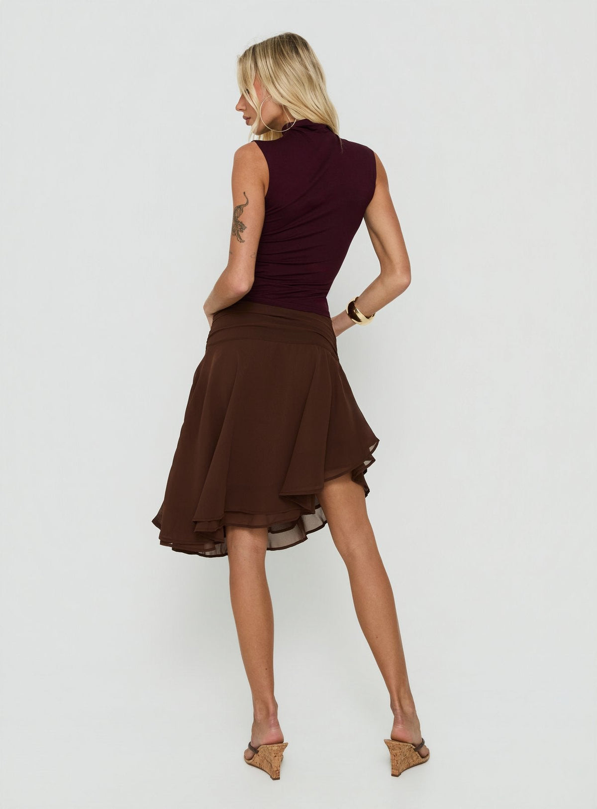 Evanescence Asymmetrical Midi Skirt Chocolate
