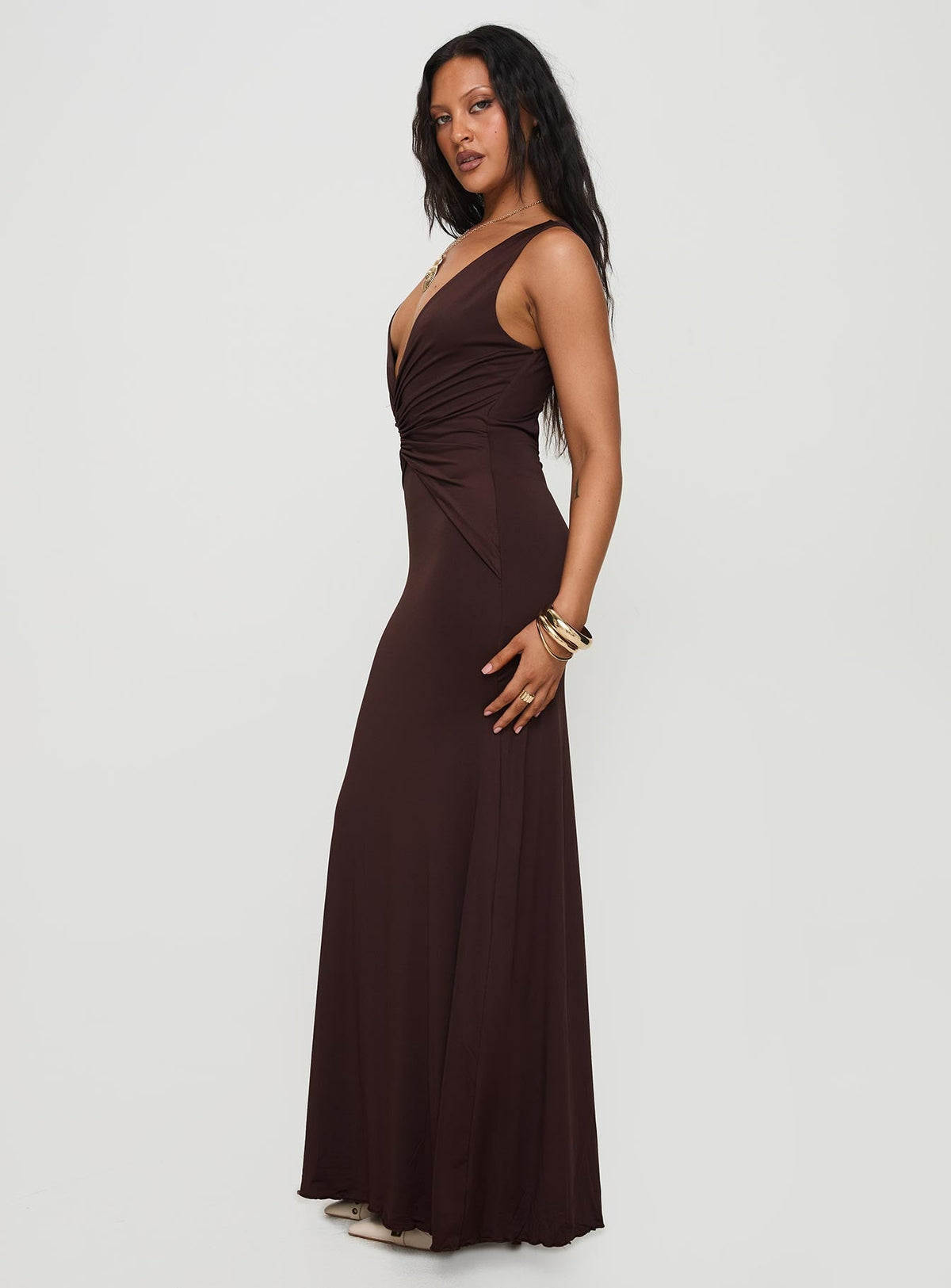 Frederica Plunge Maxi Dress Chocolate Petite