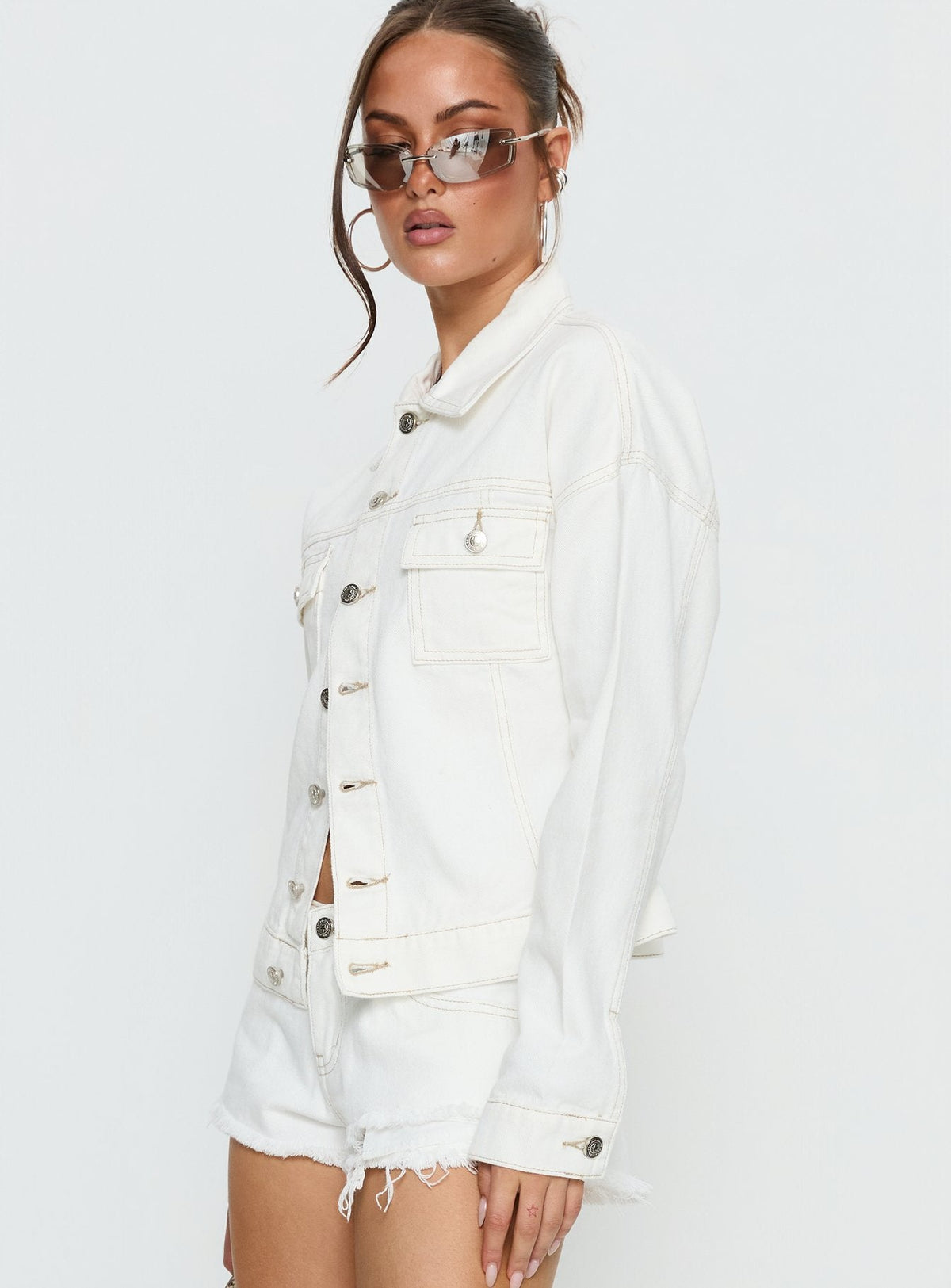 Caresse Cinched Denim Jacket White
