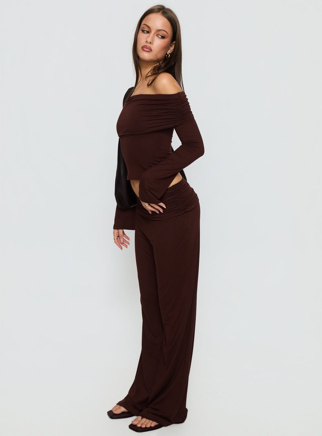 Fawne Ruched Folded Pants Brown