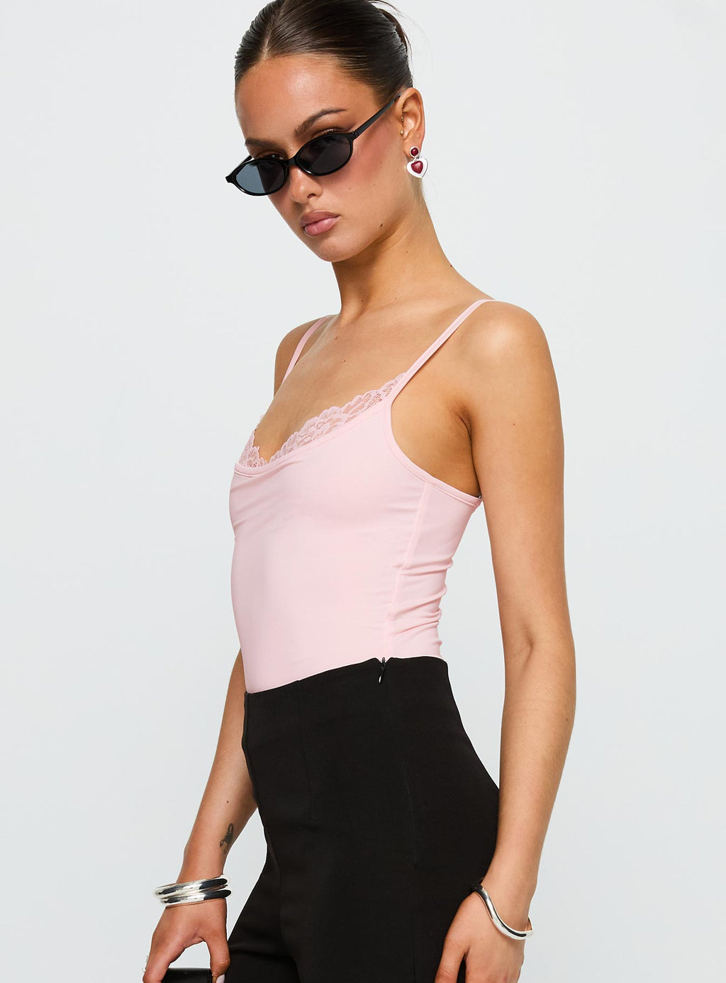 Aetherial Lace Detail Bodysuit Pink