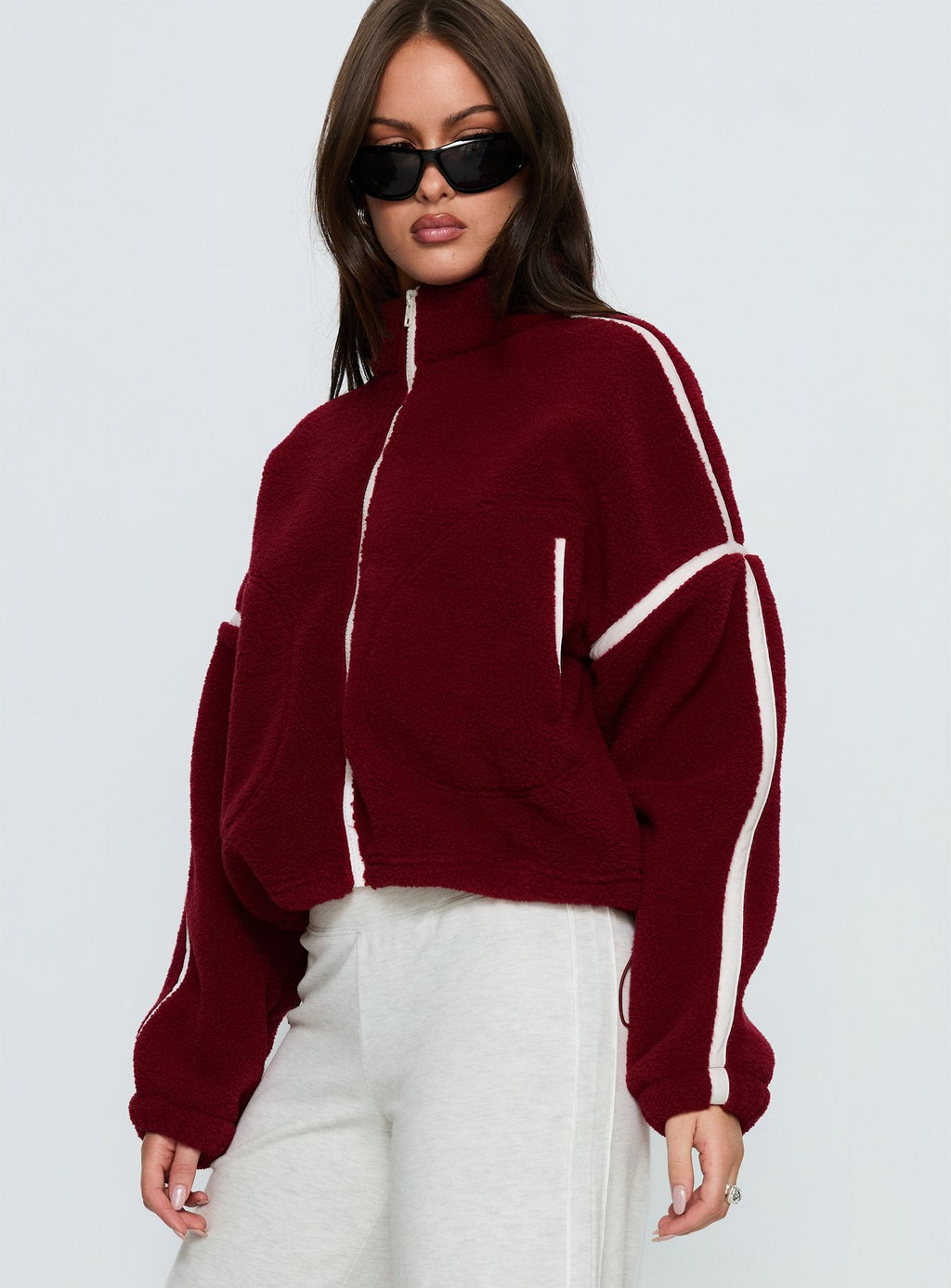 Sammee Polar Fleece Contrast Zip Through Jacket Red