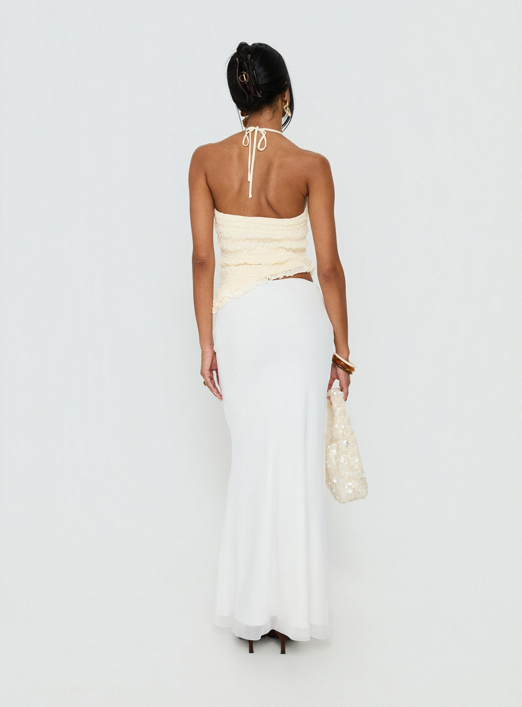 Caviar Tie Maxi Skirt White