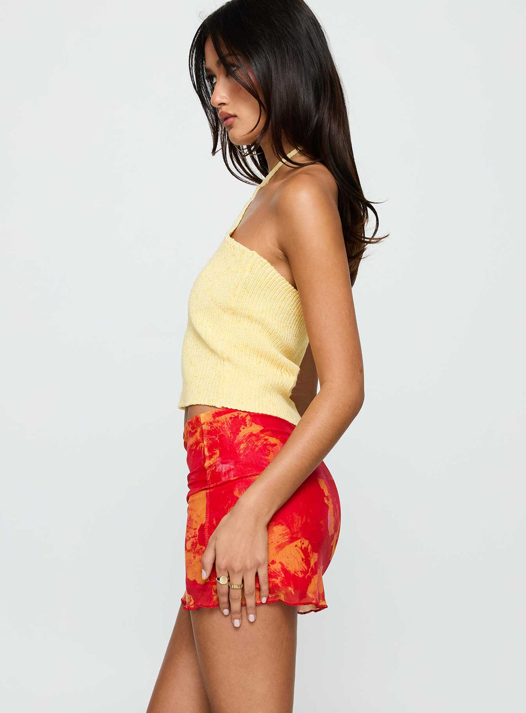 Liloha Frill Mesh Mini Skirt Orange Multi