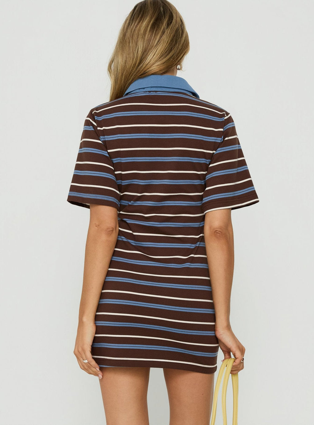 Klare Polo V Neck Mini Dress Chocolate Stripe