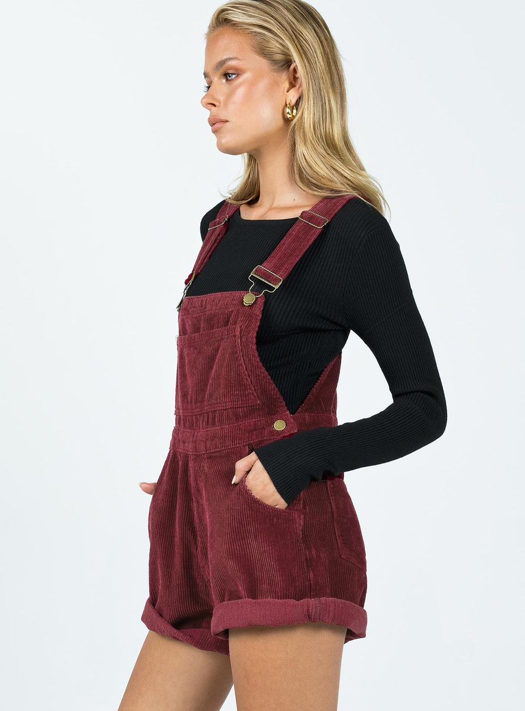 Kacey Short Overalls Burgundy