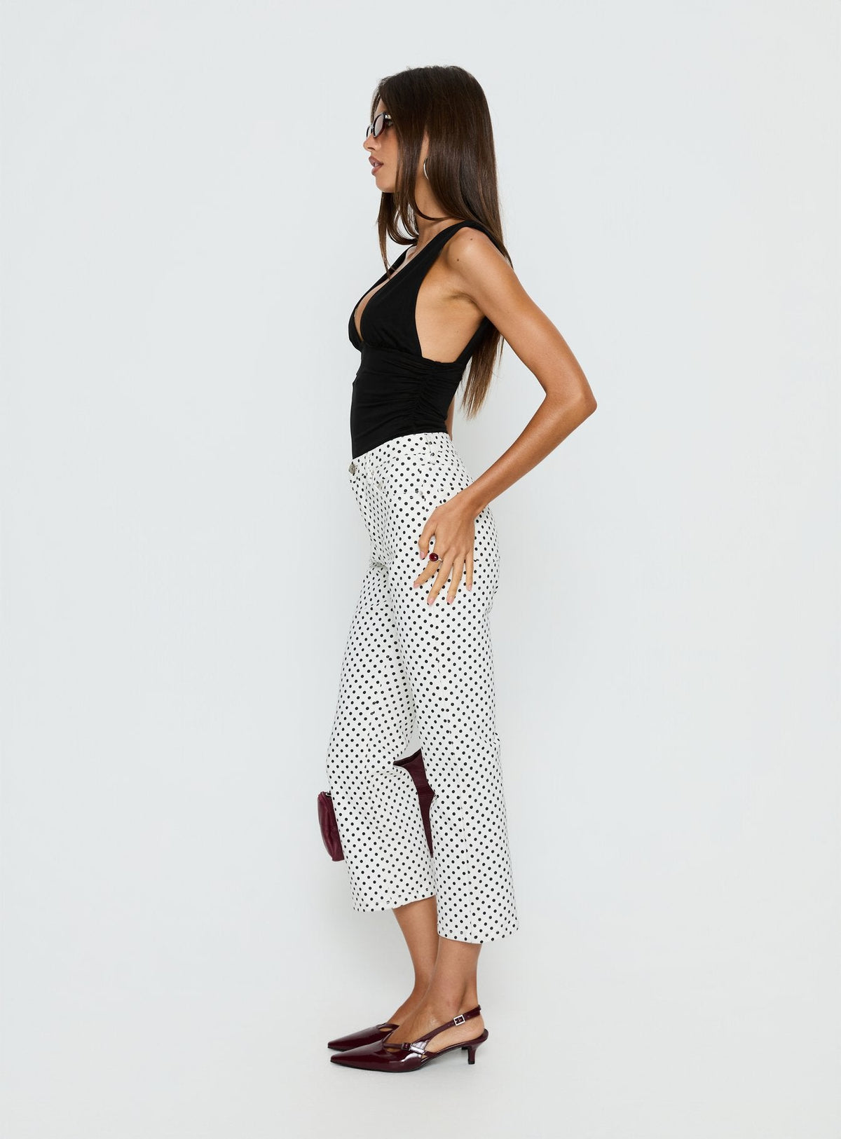 Cindee High Rise Cropped Jeans White Polka Dot