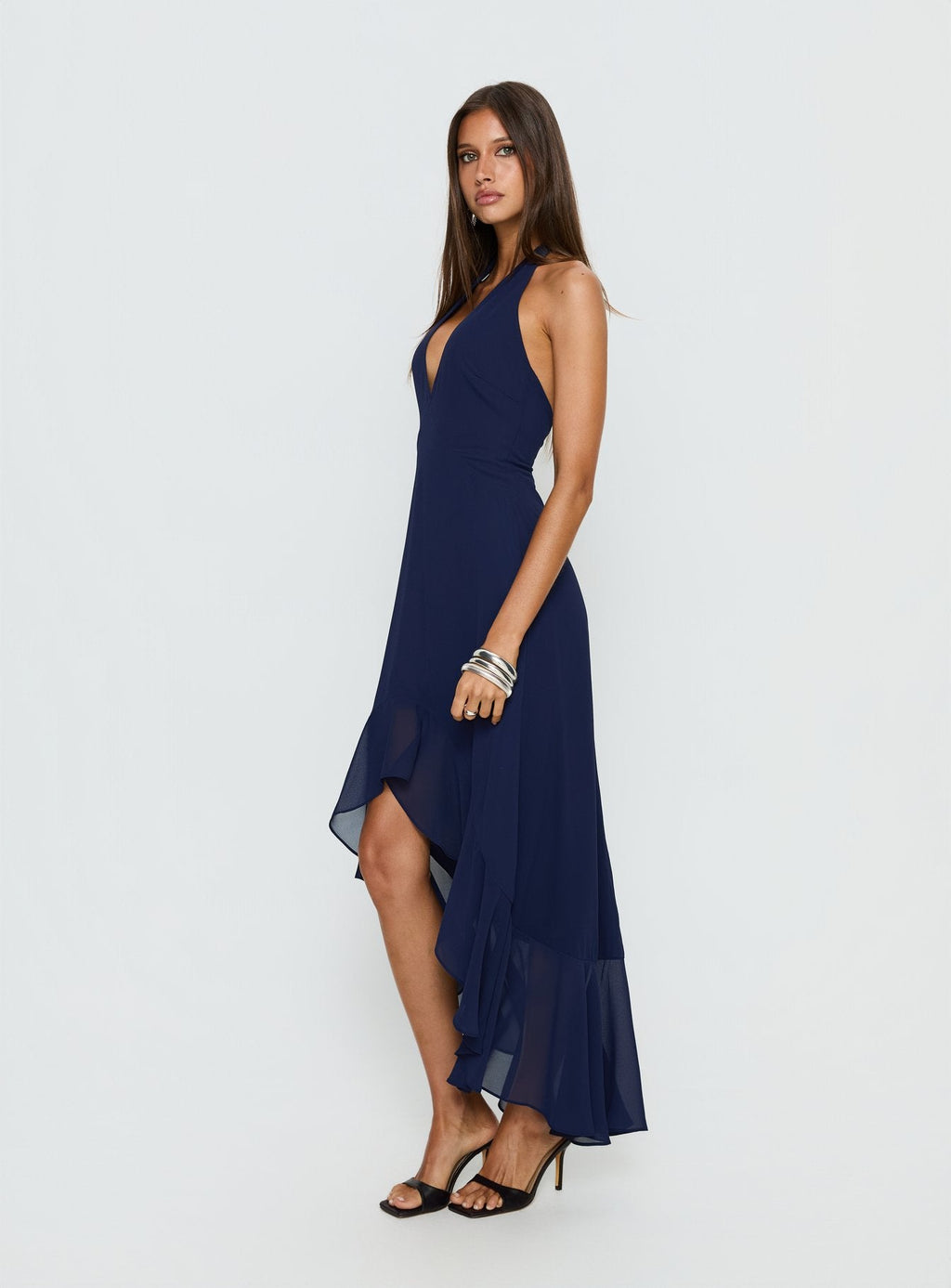 Agata Halter Frill Maxi Dress Navy