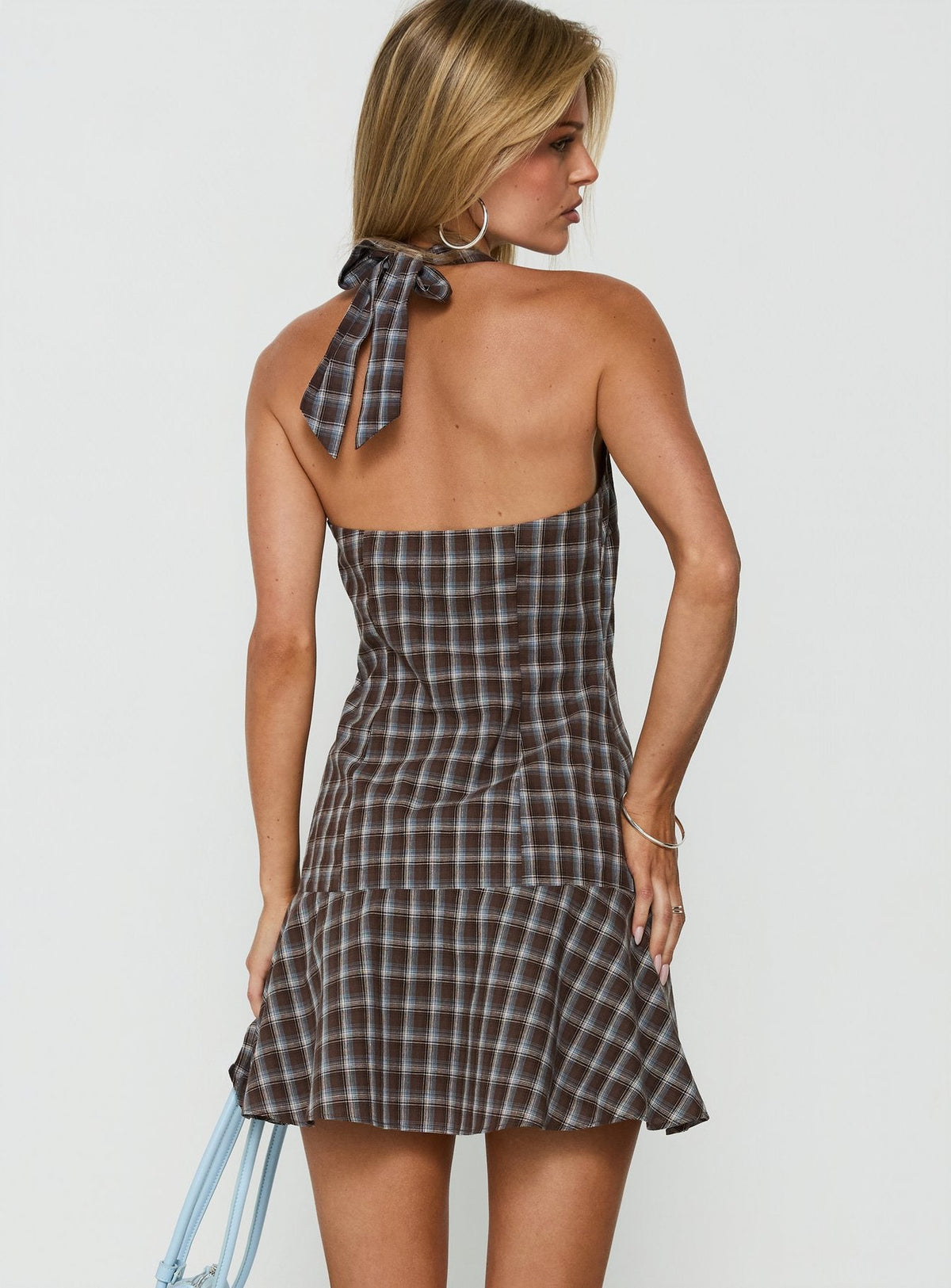 Paytonn Halter Cross Front Mini Dress Check