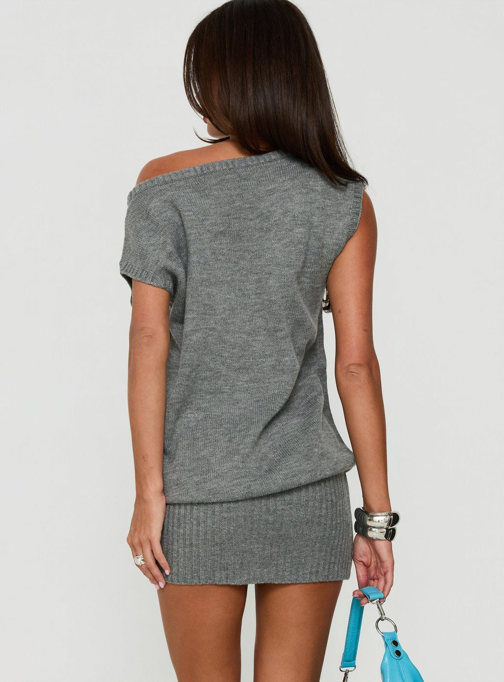 Ellisonn Off Shoulder Blouson Mini Dress Grey