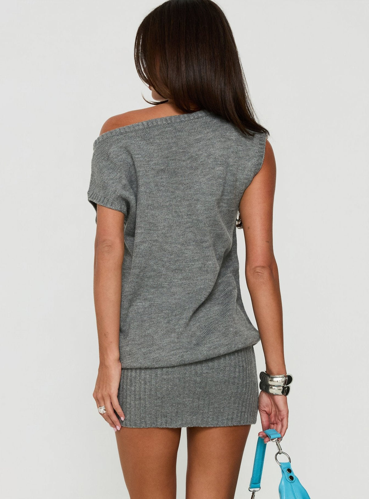 Ellisonn Off Shoulder Blouson Mini Dress Grey