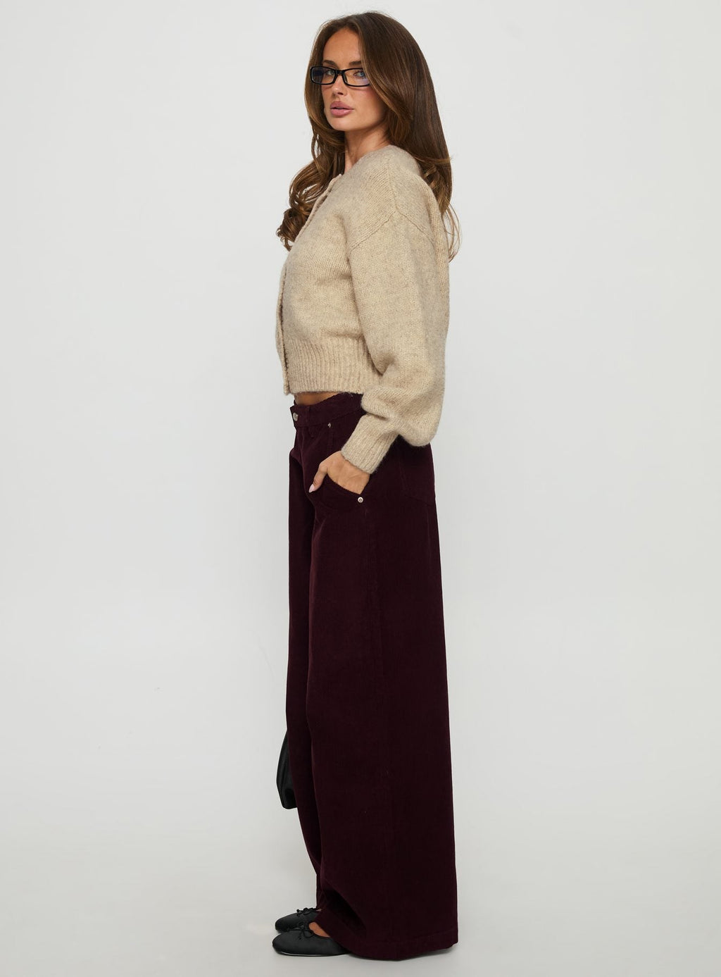 Jacynda Low Waist Wide Leg Corduroy Jeans Currant