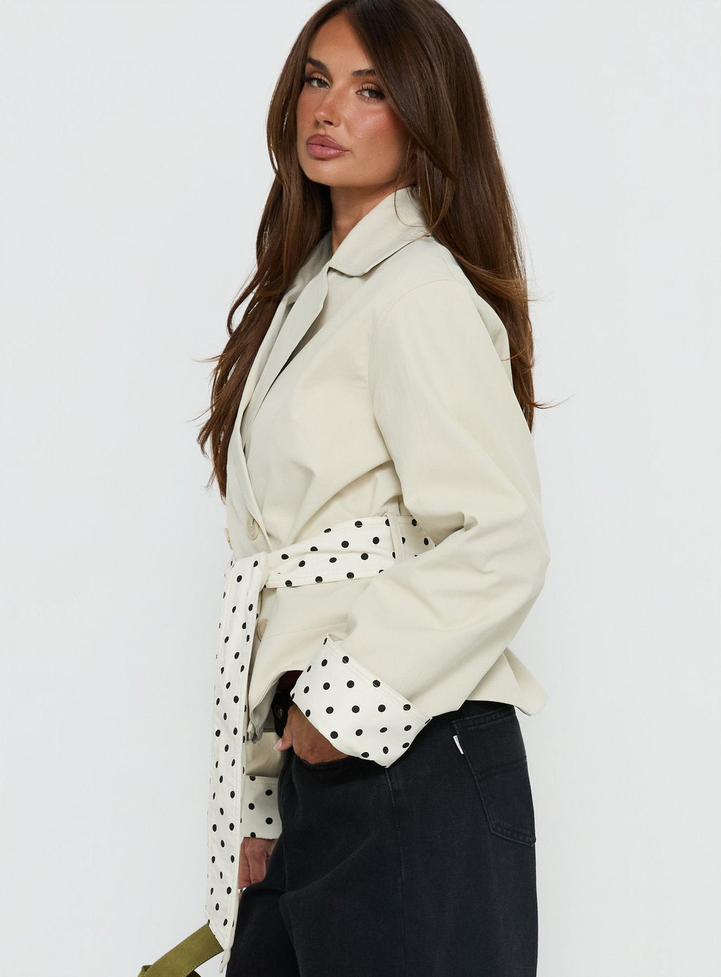 Meriana Cropped Trench Beige Polka Dot