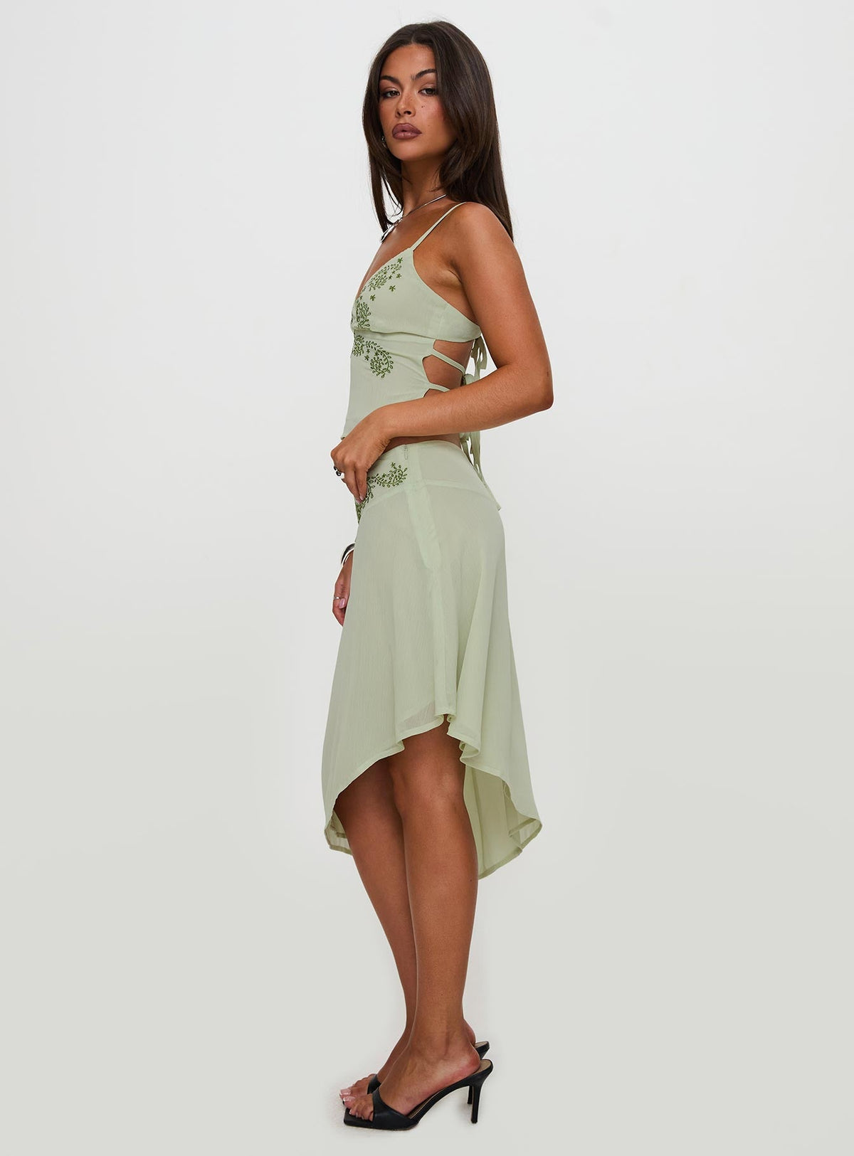 Pappilion Asymmetrical Midi Skirt Sage Petite
