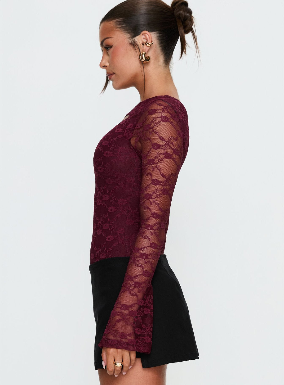 Macaria Long Sleeve Lace Bodysuit Red