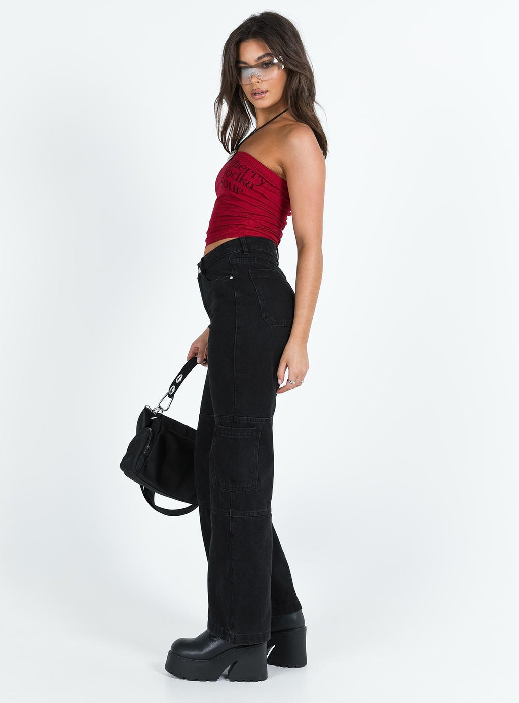 Thomson High Rise Wide Leg Cargo Jeans Black