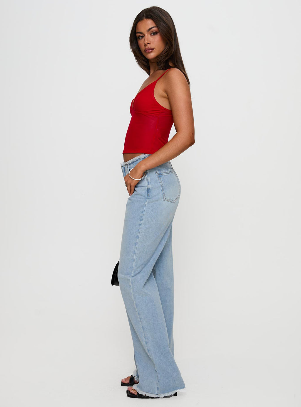Hawke Frayed Mid Rise Straight Leg Jeans Mid Blue
