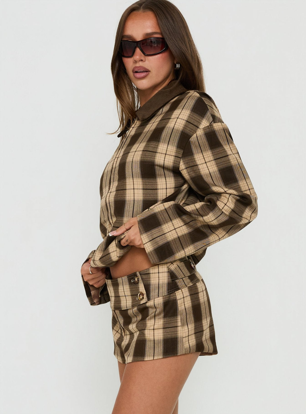 Schneider Foldover Micro Shorts Brown Check