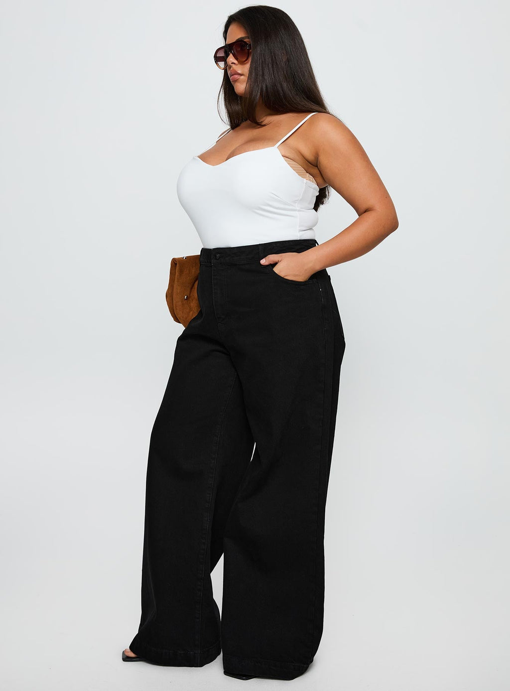 Goldie High Rise Wide Leg Jeans True Black Curve