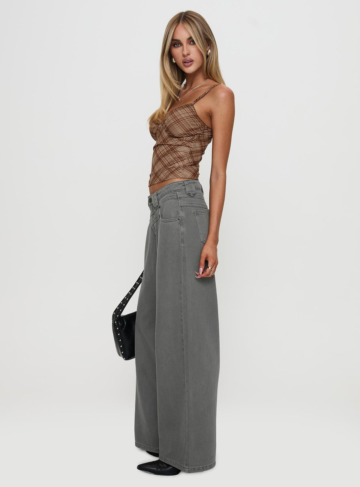 West Side Mid Rise Wide Leg Jeans Grey Wash