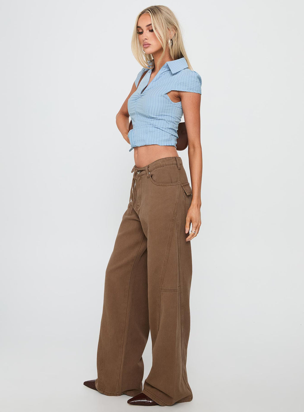 Bruiser Tie Waist Mid Rise Wide Leg Jeans Brown