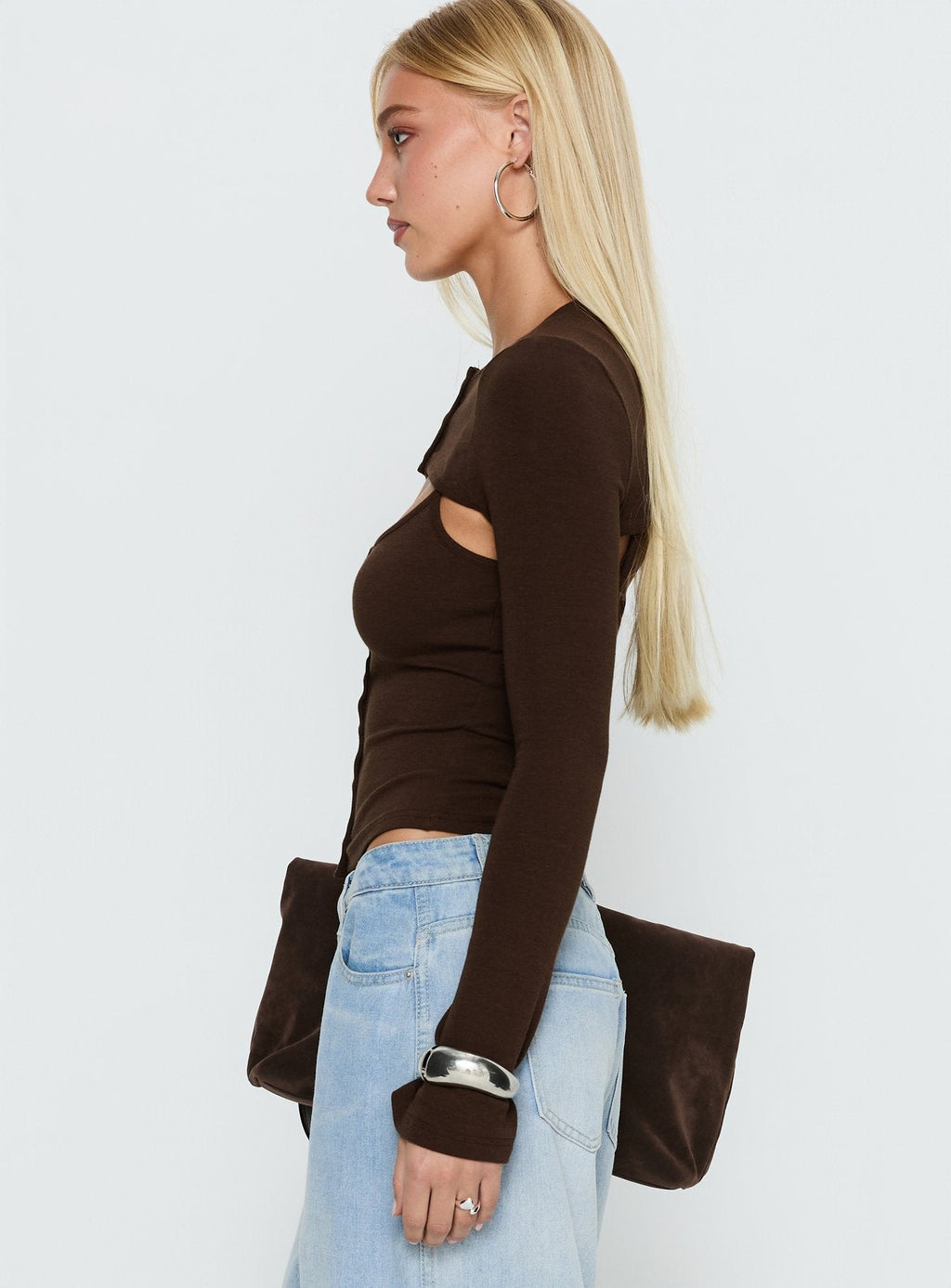 Camira Keyhole Two Piece Long Sleeve Top Brown