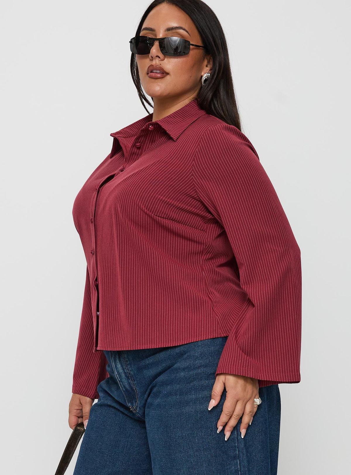 Anni Pinstripe Shirt Red Curve