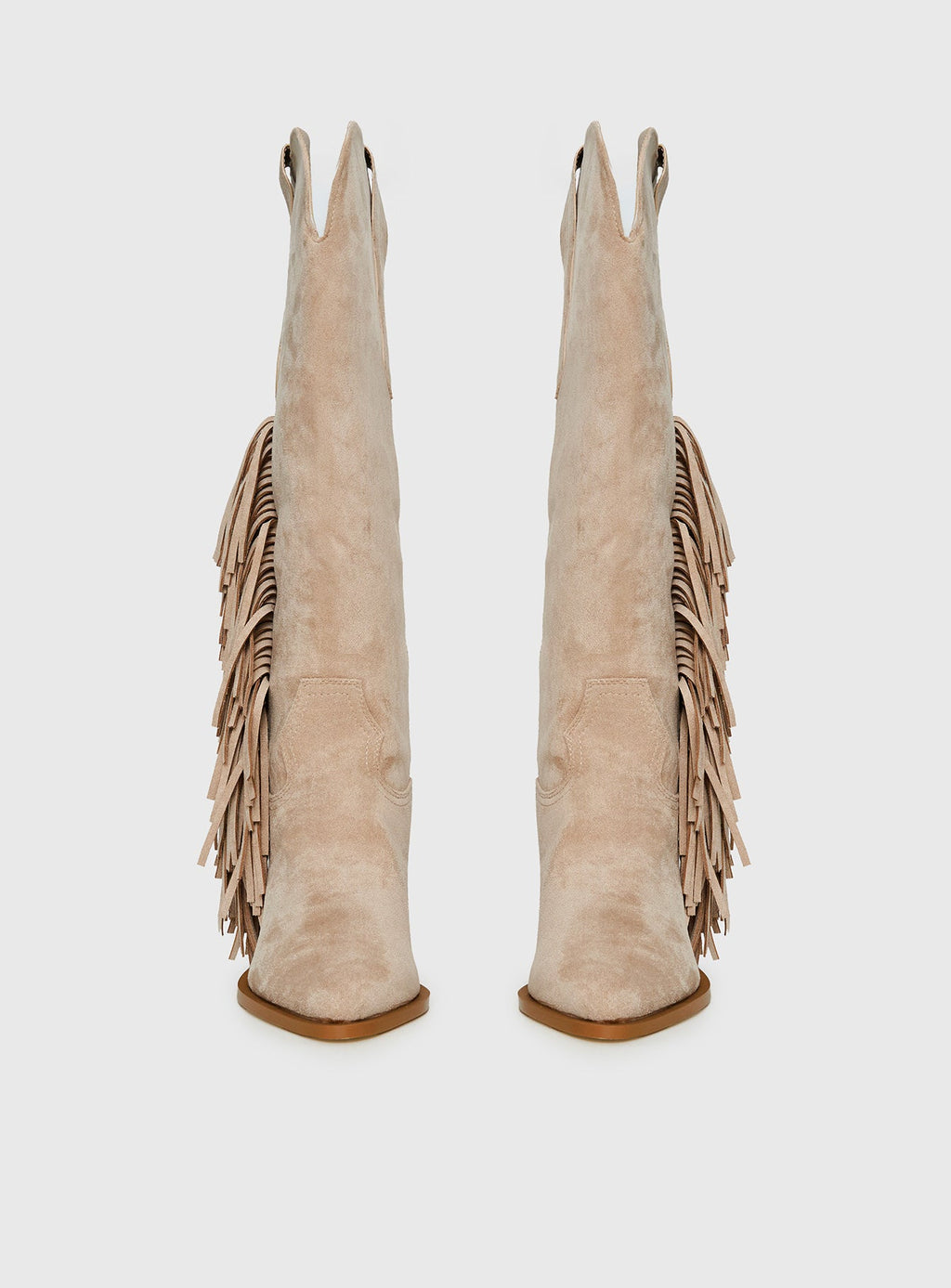 Billini Ardie Faux Suede Tassel Cowboy Boots Light Beige