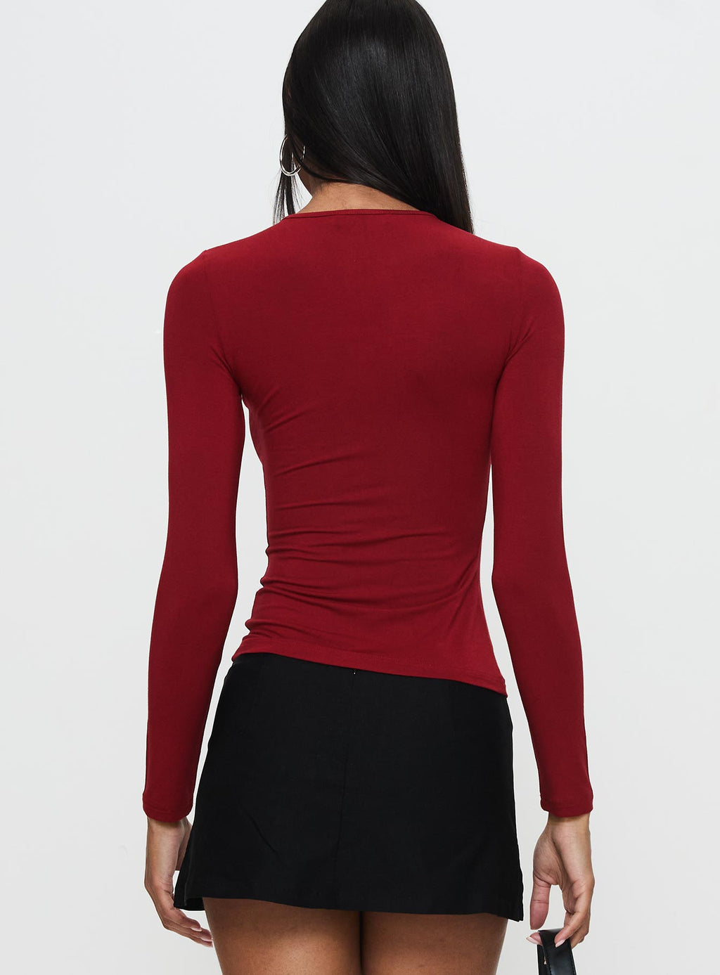 Orlaith Cut Out Long Sleeve Top Burgundy