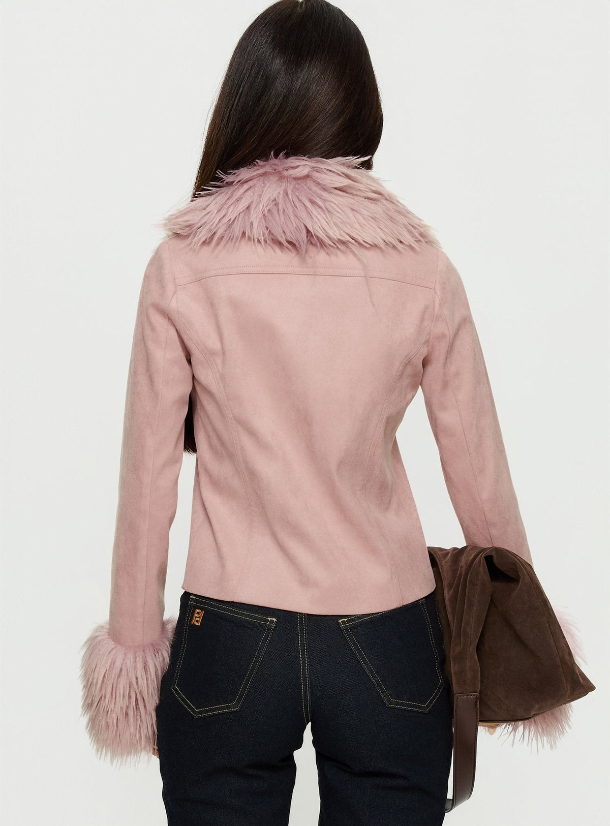 Jeanna Suede Faux Fur Detail Jacket Pink