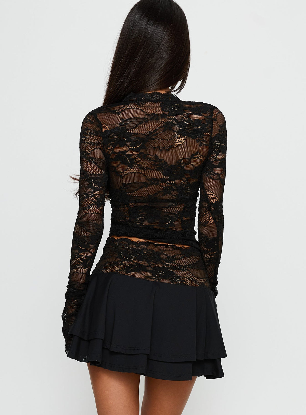 Kecia Lace Waistband Mini Skirt Black