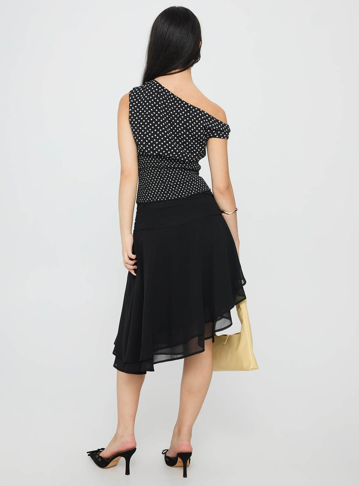 Evanescence Asymmetrical Midi Skirt Black