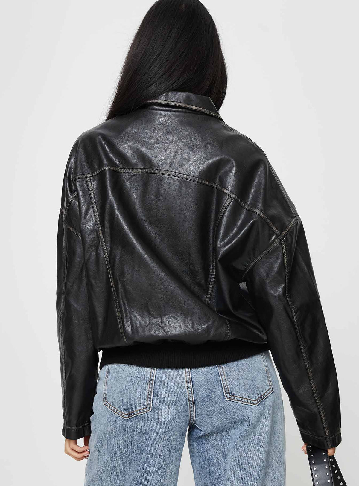 Tanza Faux Leather Jacket Washed Black