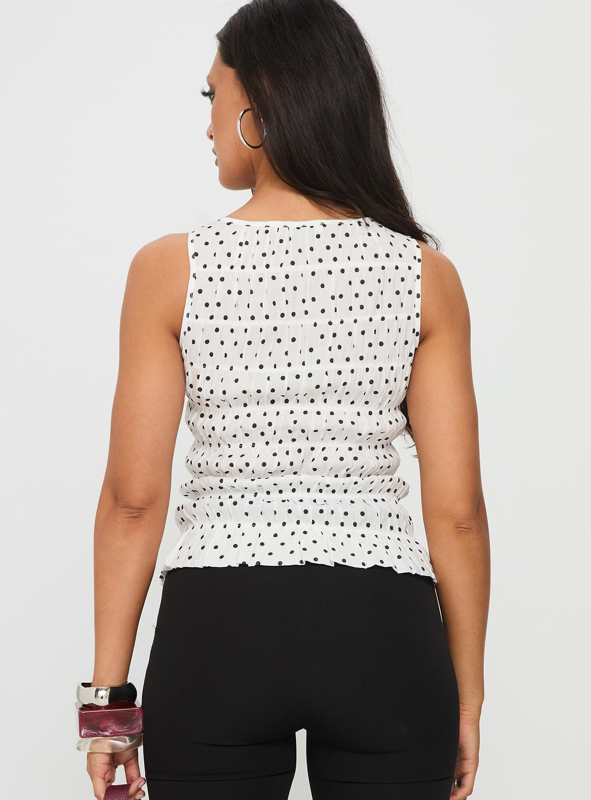 Marleene Shirred Top White Polka