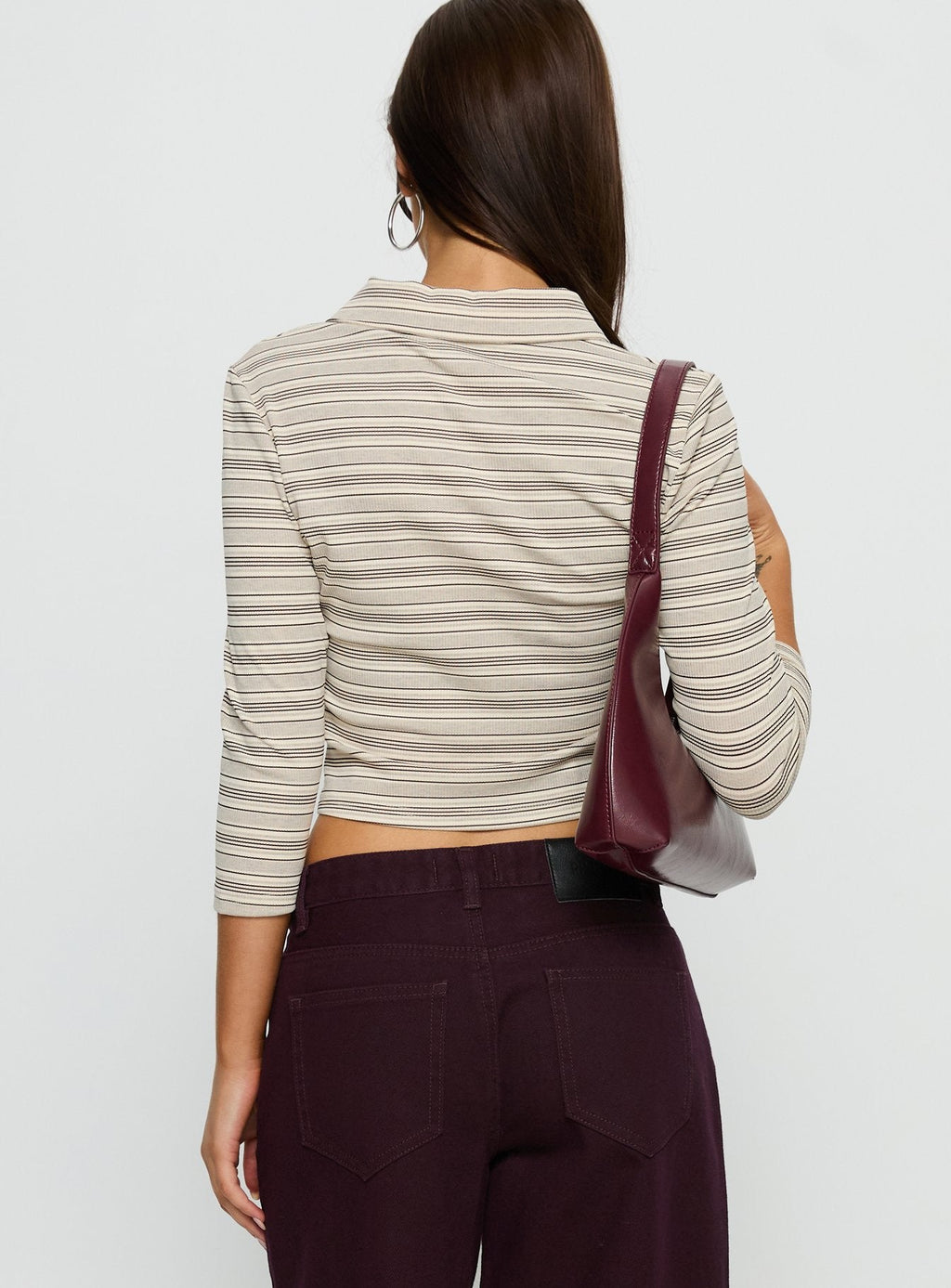 Jaeda Collared 3/4 Sleeve Top Stripe