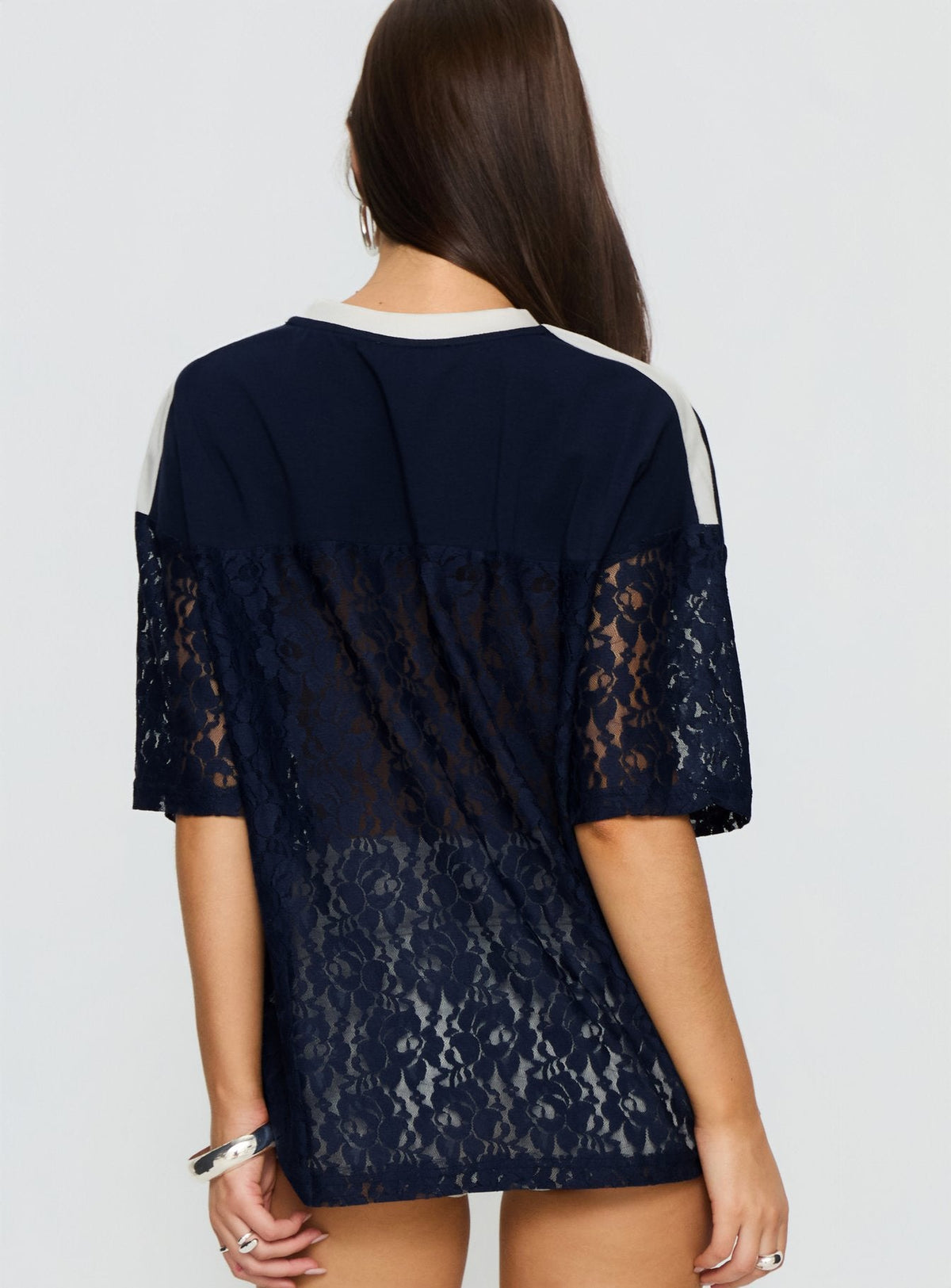 Lucky 23 Lace Jersey Graphic Top Navy