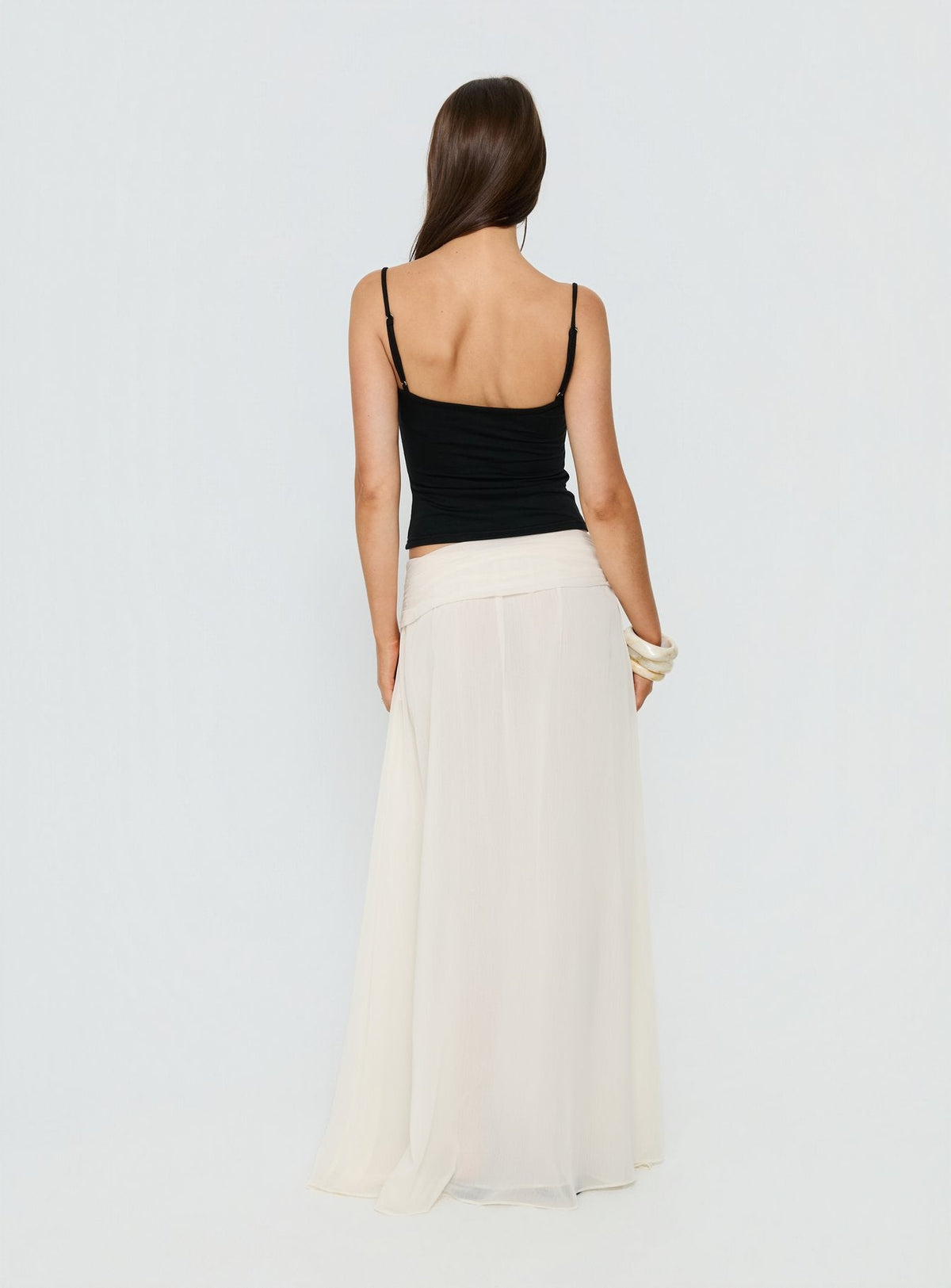 Kaledia Chiffon Draped Maxi Skirt Cream