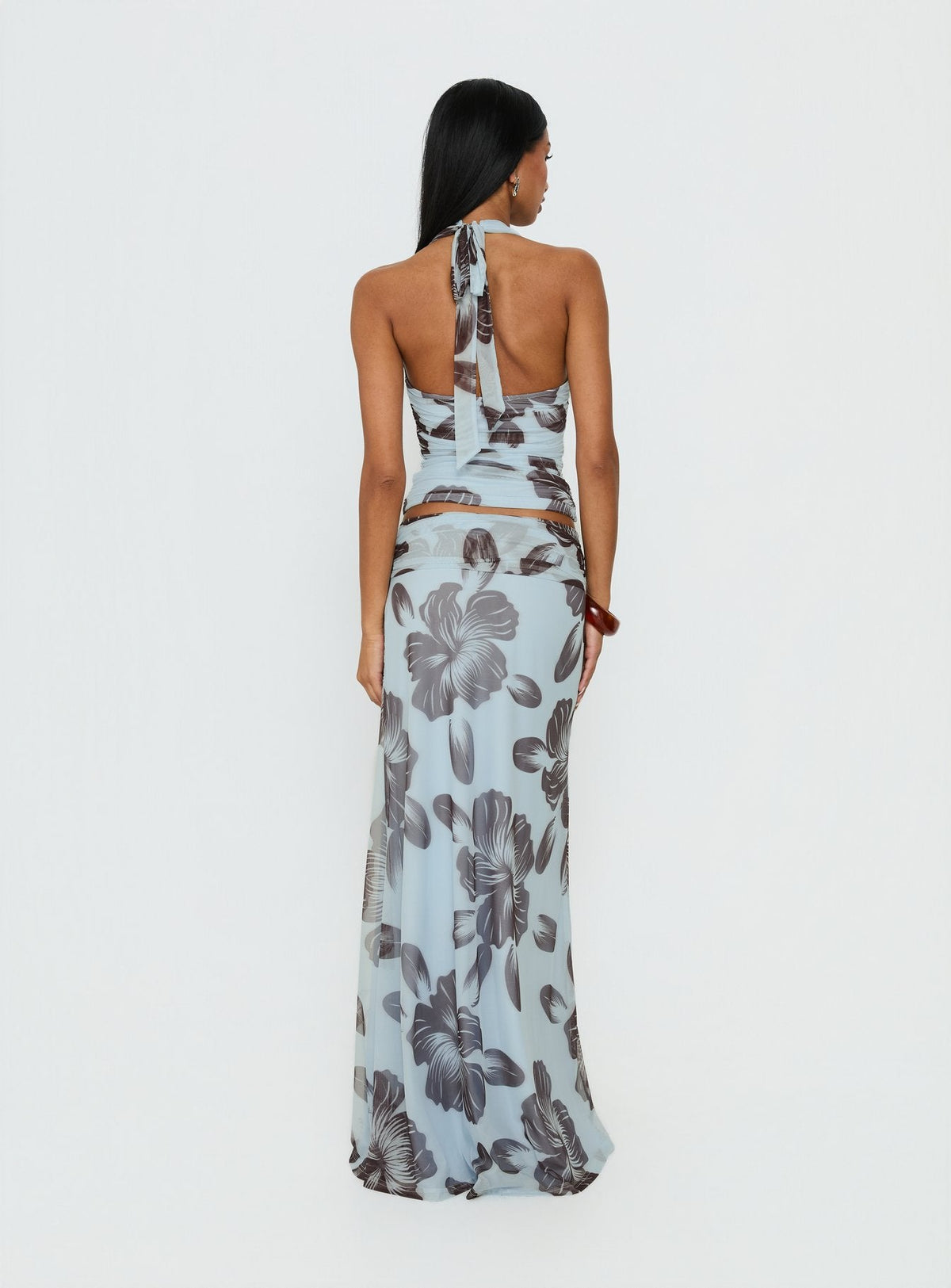 Roselin Mesh Maxi Skirt Blue Floral