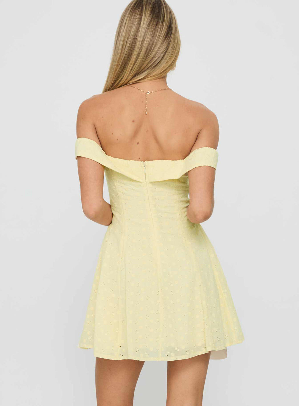 Rosebud Off The Shoulder Mini Dress Lemon