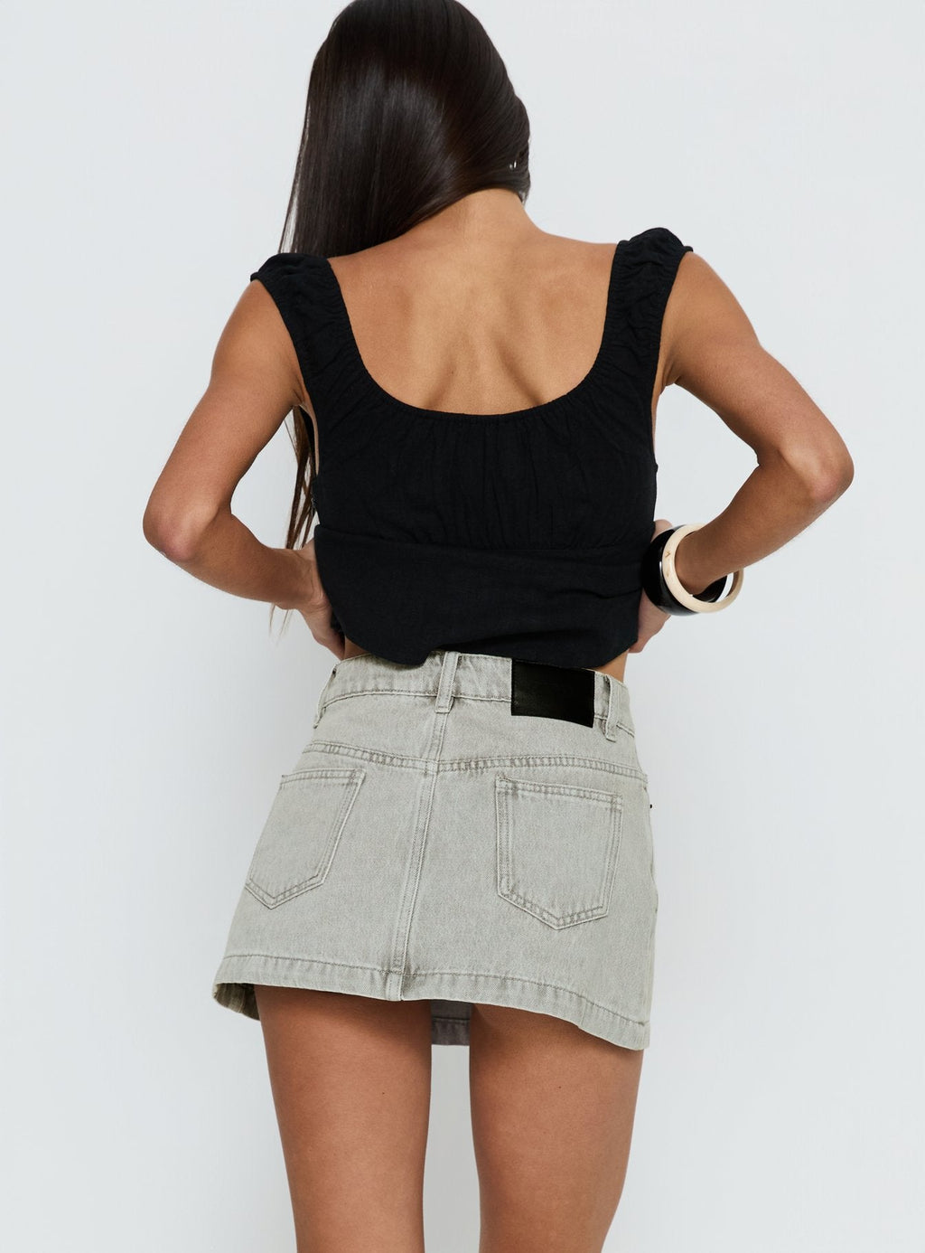 Nicolina Low Rise Denim Mini Skirt Washed Grey