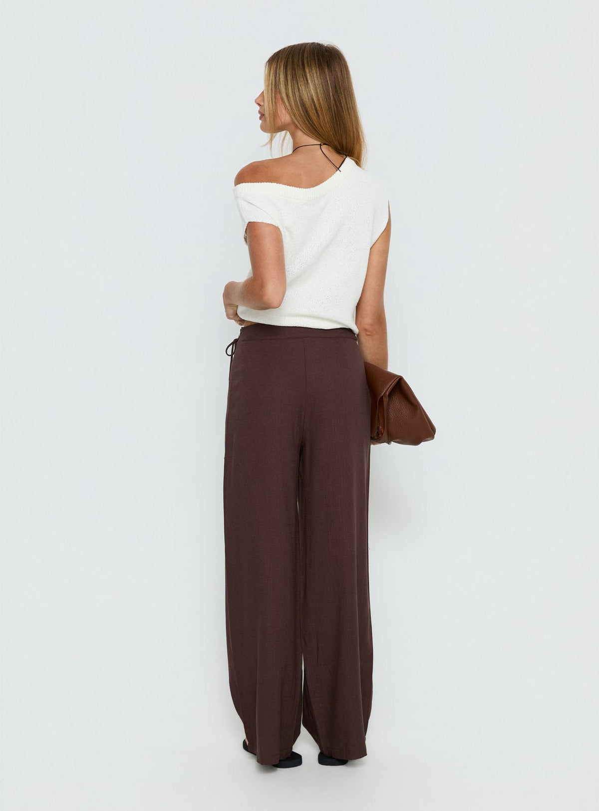 Pine For You Bead Detail Linen Pant Brown