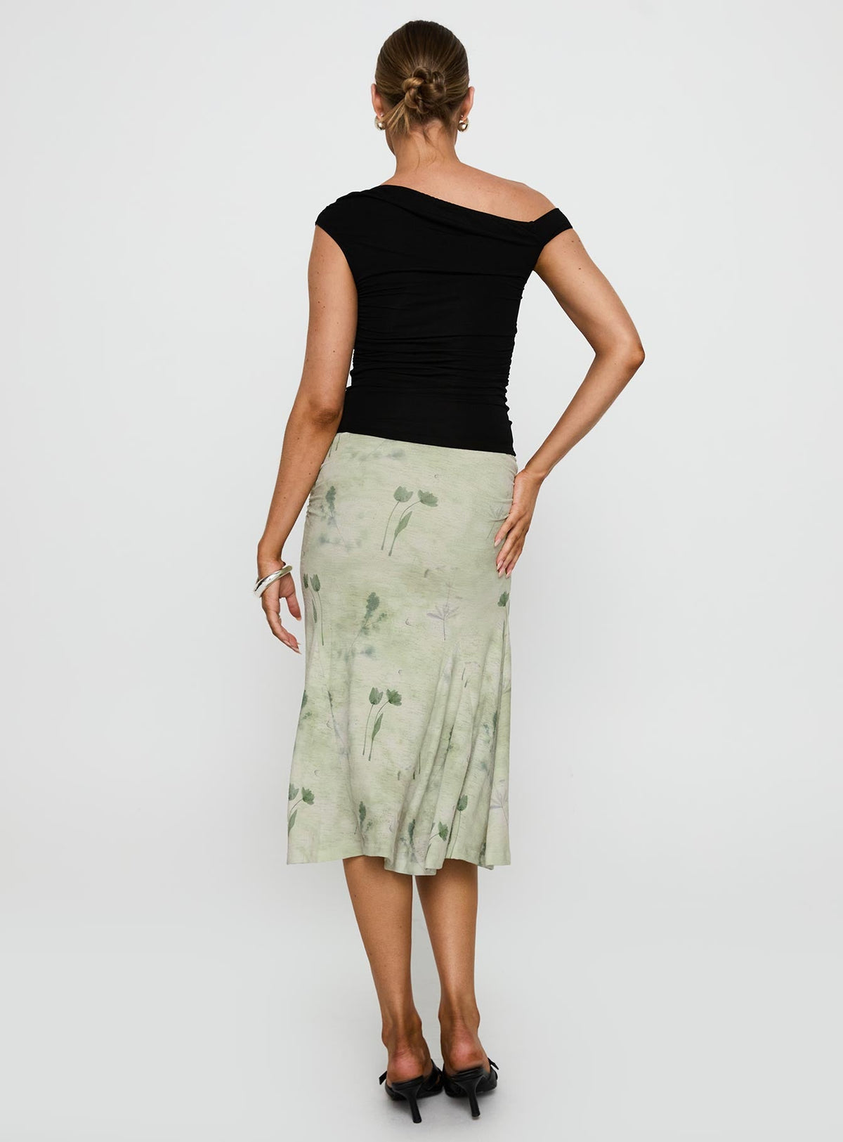 Lewish Low Rise Midi Skirt Green Floral