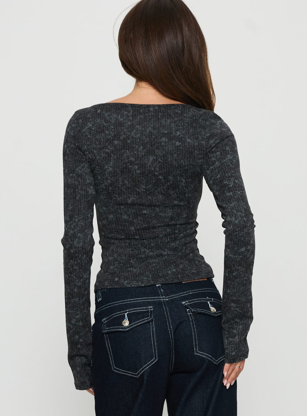 Averell Button Front Long Sleeve Top Grey