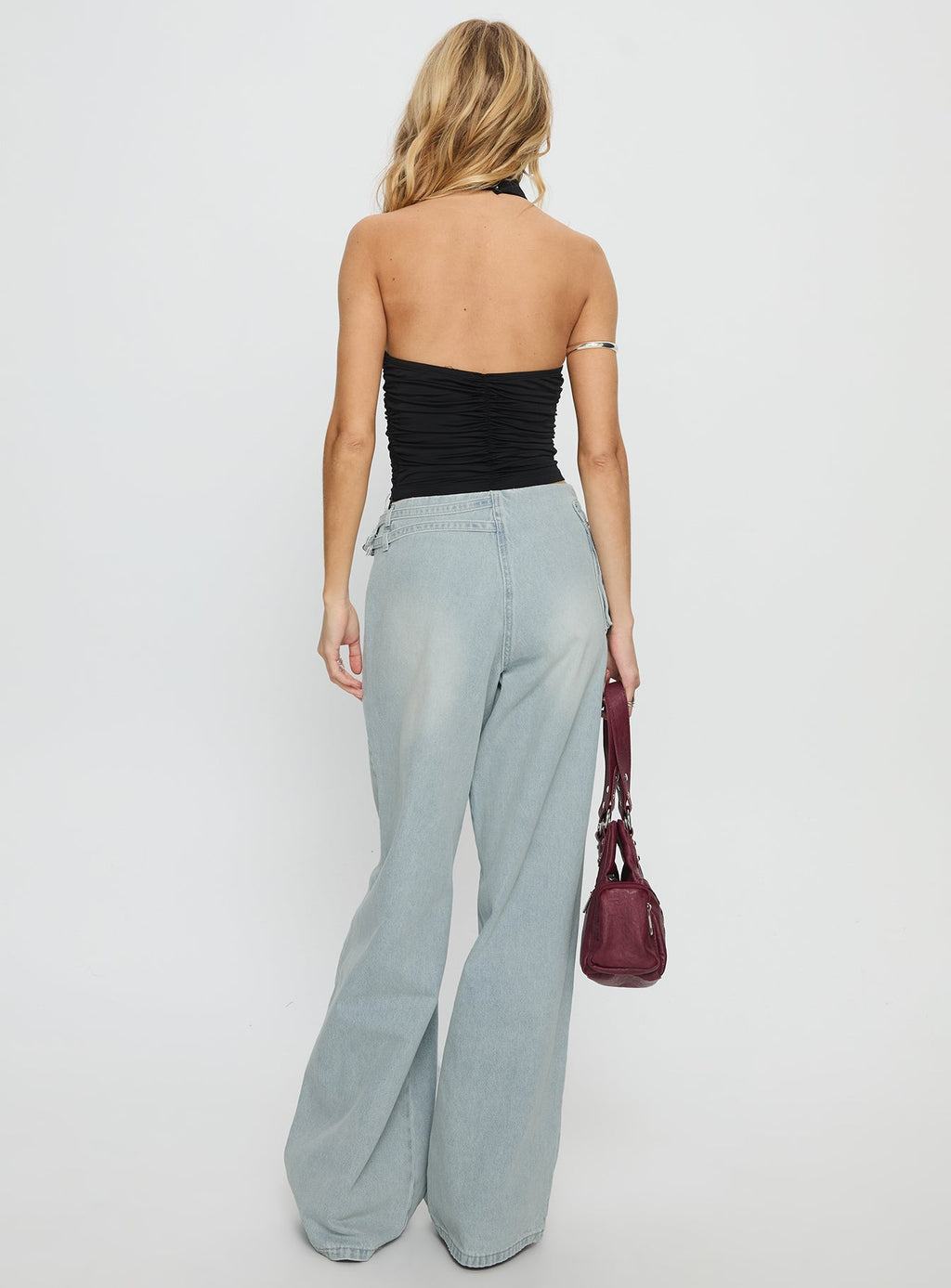 Paltrow Mid Rise Wide Leg Cargo Jeans Faded Blue Wash