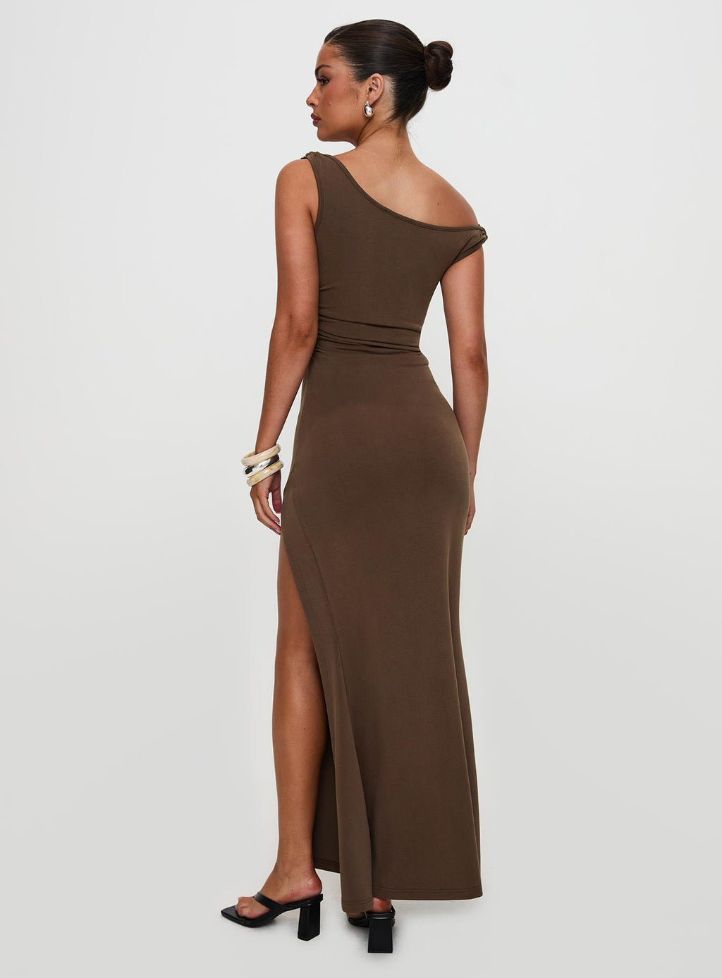 Rios One Shoulder Maxi Dress Brown