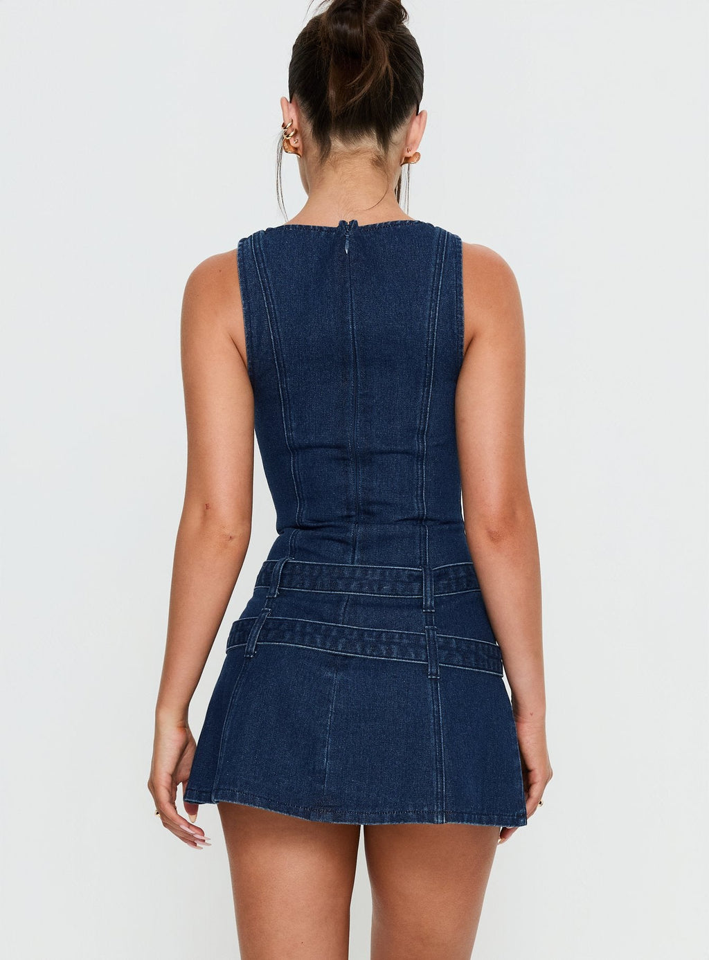 Kainer Denim Buckle Mini Dress Dark Blue Wash